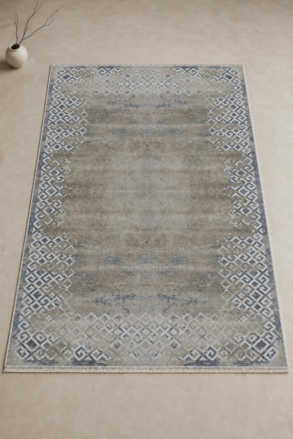 Bej Mutfak Halısı Arayanlar İ̇̇çin Bohem Geometrik Desenli Kaymaz Tabanlı Kilim Yolluk