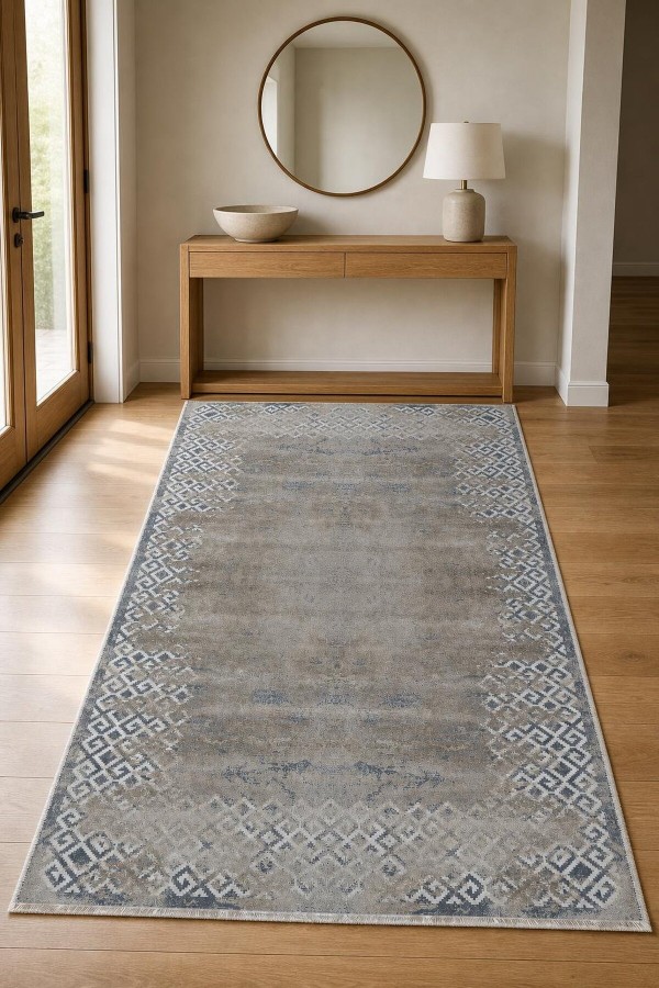 Bej Mutfak Halısı Arayanlar İ̇̇çin Bohem Geometrik Desenli Kaymaz Tabanlı Kilim Yolluk