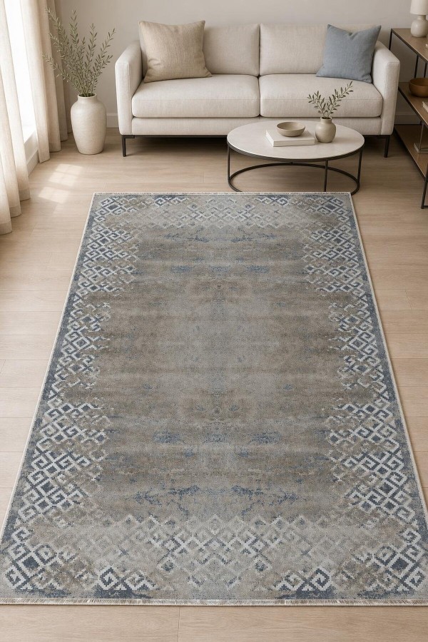 Bej Mutfak Halısı Arayanlar İ̇̇çin Bohem Geometrik Desenli Kaymaz Tabanlı Kilim Yolluk