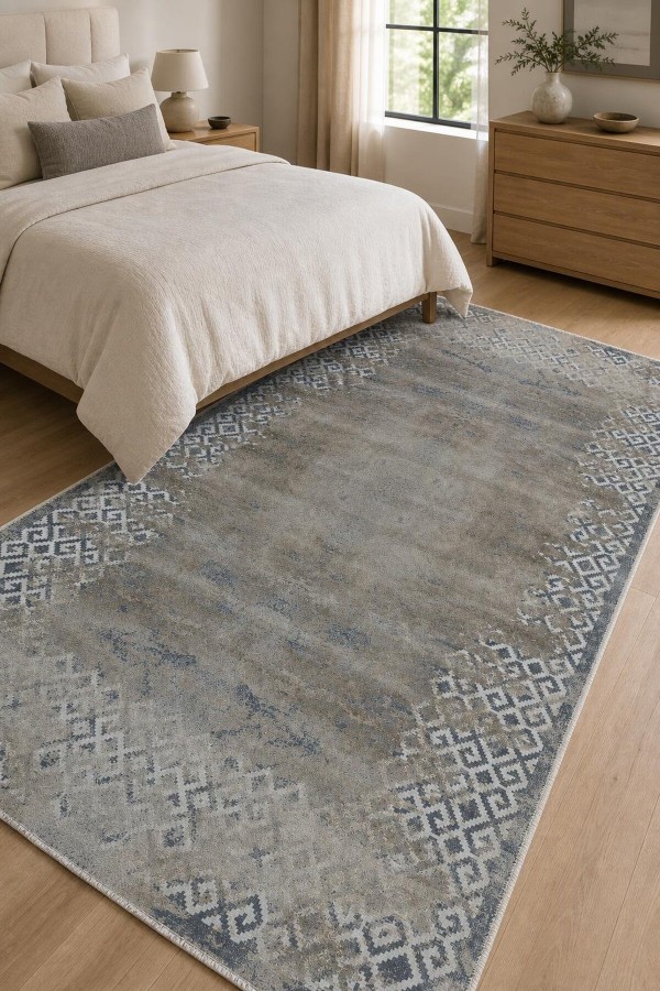 Bej Mutfak Halısı Arayanlar İ̇̇çin Bohem Geometrik Desenli Kaymaz Tabanlı Kilim Yolluk