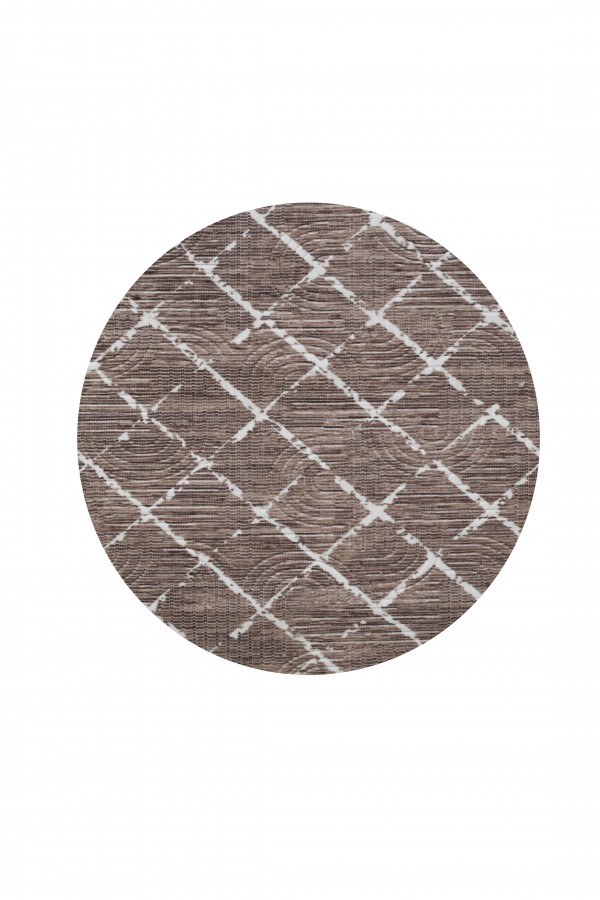 Kahverengi Geometrik Desenli Yuvarlak Mutfak Halısı Ve Salon Halısı 80X80 cm Ölçü Seçenekli