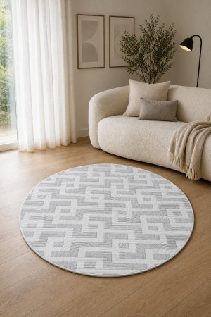 Gri Modern Desenli Kaymaz Tabanlı Yuvarlak 3007 Yuvaarlak