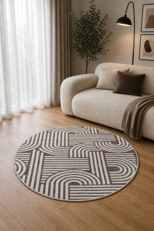 Kahverengi Modern Desenli Yuvarlak Halı 3012 Yuvarlak