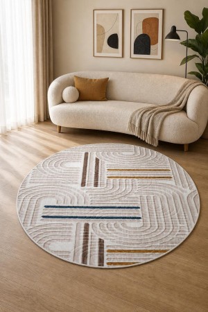 Multi Modern Desenli Yuvarlak Halı 3012 Multi Yuvarlak