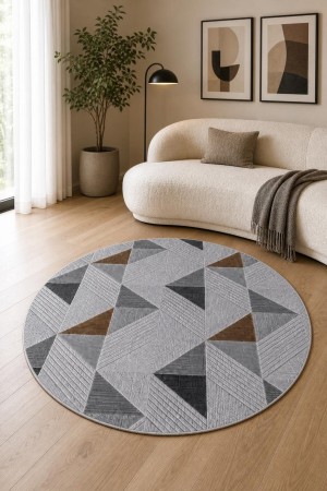 Gri Modern Desenli Kaymaz Tabanlı Yuvarlak 3014 Yuvarlak