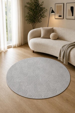 Gri Modern Desenli Kaymaz Tabanlı Yuvarlak 3017 Yuvarlak