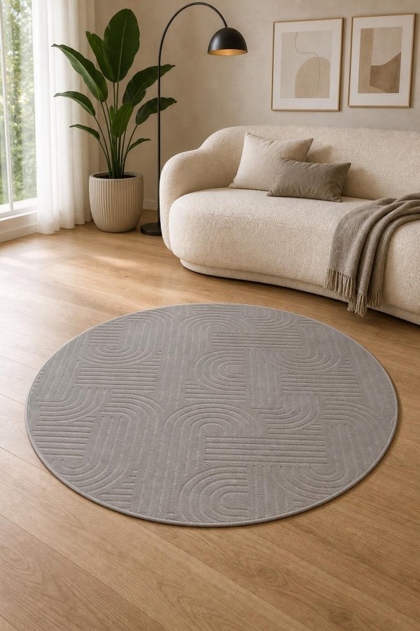 Vizon Geometrik Desenli Yuvarlak Halı Ve Mutfak Halısı İ̇̇çin Kaymaz Tabanlı Modern Model