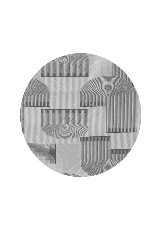 Gri Mutfak Halısı Kullanımına Uygun Modern Geometrik Desenli Yuvarlak Salon Halısı