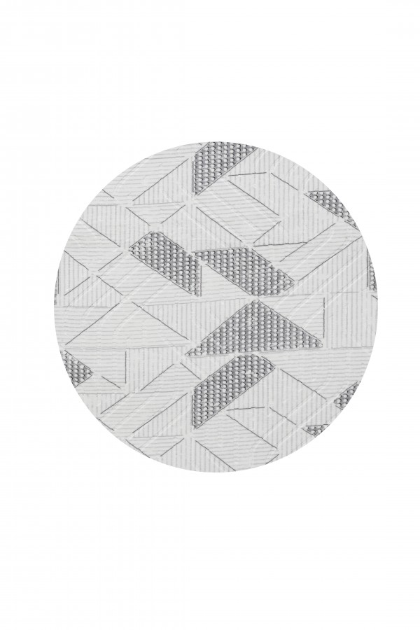Gri Mutfak Halısı Formunda Geometrik Desenli Yuvarlak Halı Ve Modern Salon Dekoru