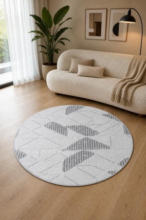 Gri Modern Desenli Kaymaz Tabanlı Yuvarlak 3023 Yuvarlak