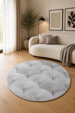 Gri Modern Desenli Kaymaz Tabanlı Yuvarlak 3024 Yuvarlak