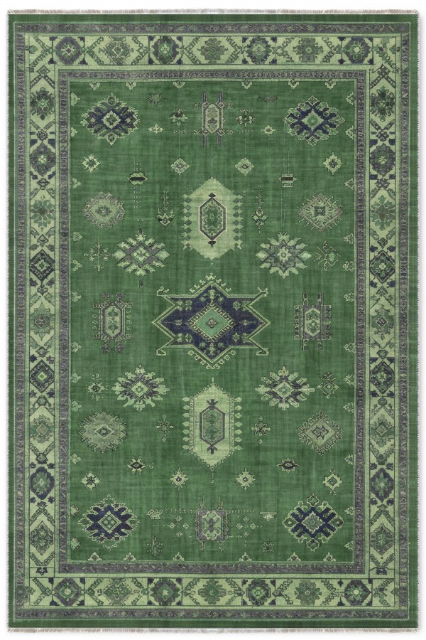 Yeşil Bohem Desenli Mutfak Halısı Ve Saçaklı Dikdörtgen Kilim Yolluk Tavrı