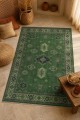 Yeşil Bohem Desenli Mutfak Halısı Ve Saçaklı Dikdörtgen Kilim Yolluk Tavrı