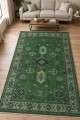 Yeşil Bohem Desenli Mutfak Halısı Ve Saçaklı Dikdörtgen Kilim Yolluk Tavrı