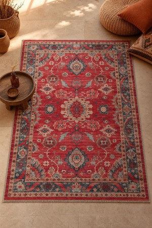Kırmızı Bohem Çiçek Desenli Koridor Kilim Yolluk Halı 3026 3