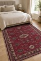 Kırmızı Mutfak Halısı Kullanımına Uygun Bohem Desenli Saçaklı Kilim Yolluk