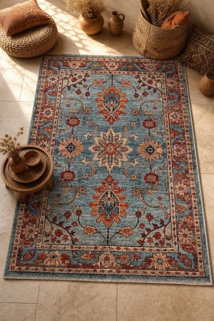 Mavi Bohem Çiçek Desenli Koridor Kilim Yolluk Halı 3030