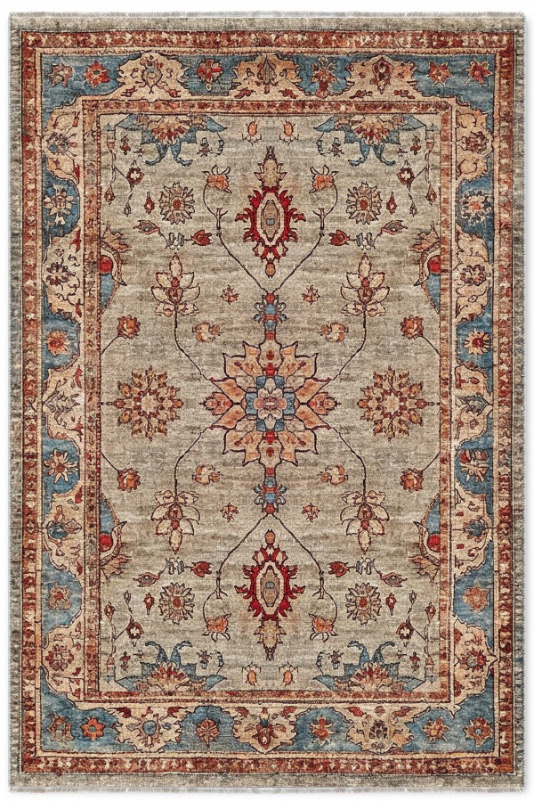 Bej Mutfak Halısı Alternatifi Bohem Çiçek Desenli Saçaklı Kilim Yolluk