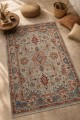 Bej Mutfak Halısı Alternatifi Bohem Çiçek Desenli Saçaklı Kilim Yolluk
