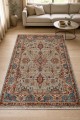 Bej Mutfak Halısı Alternatifi Bohem Çiçek Desenli Saçaklı Kilim Yolluk