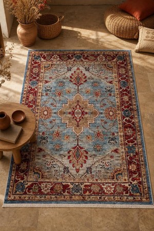 Mavi Bohem Çiçek Desenli Koridor Kilim Yolluk Halı 3032