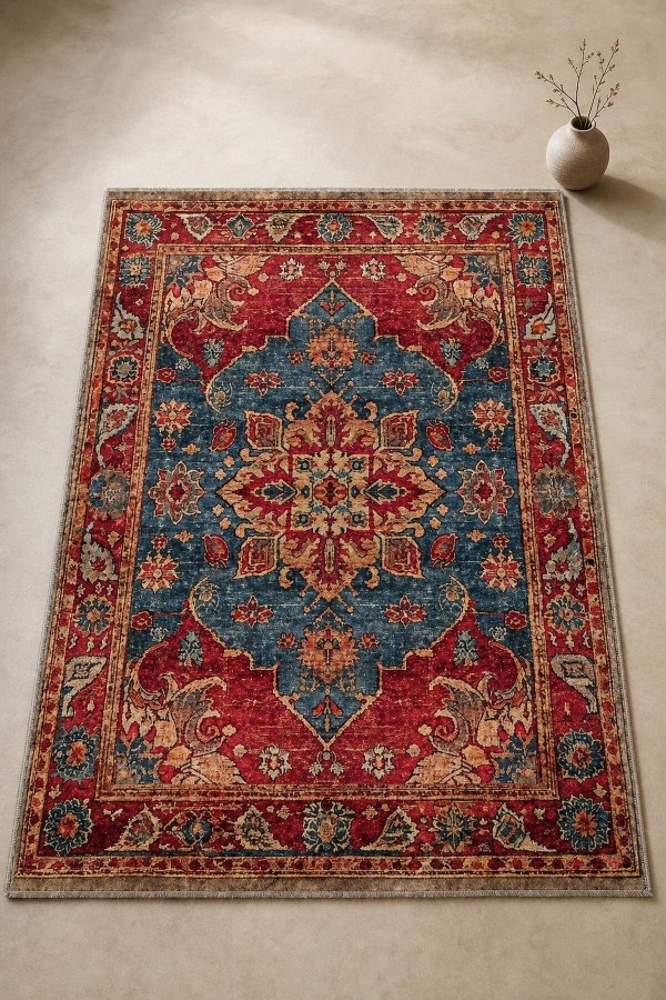 Kırmızı Mutfak Halısı Arayanlar İ̇̇çin Bohem Çiçek Desenli Saçaklı Kilim Yolluk