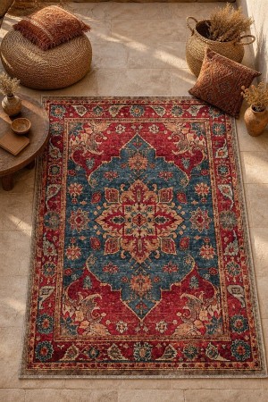 Kırmızı Bohem Çiçek Desenli Koridor Kilim Yolluk Halı 3033