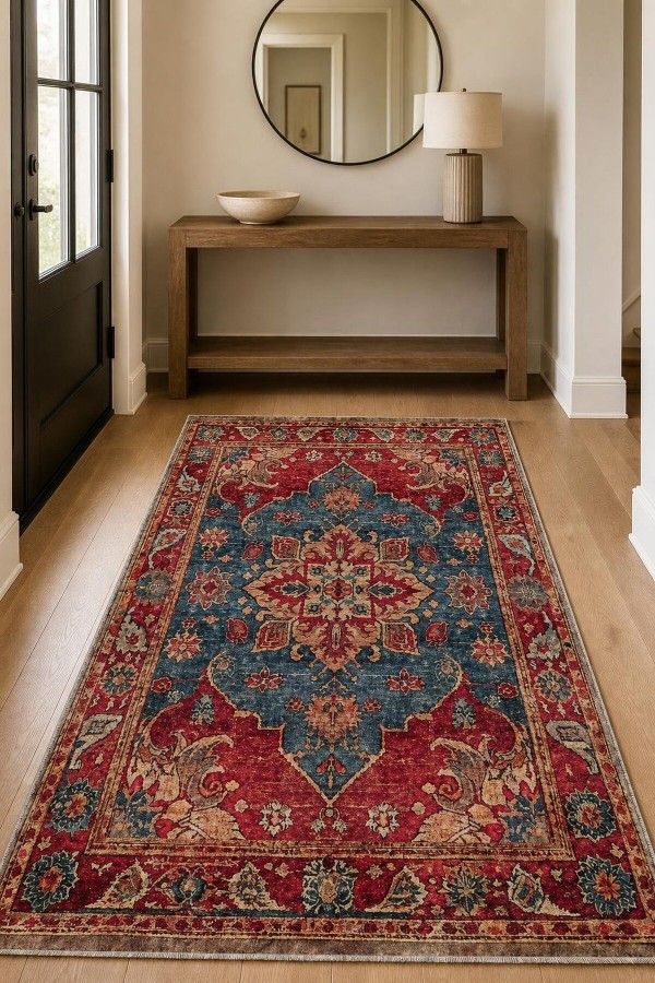 Kırmızı Mutfak Halısı Arayanlar İ̇̇çin Bohem Çiçek Desenli Saçaklı Kilim Yolluk