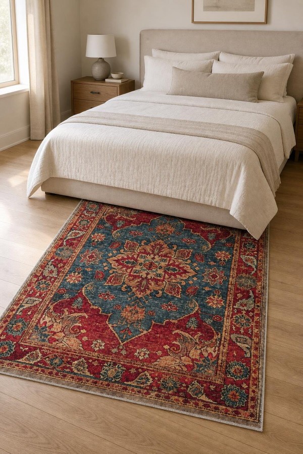 Kırmızı Mutfak Halısı Arayanlar İ̇̇çin Bohem Çiçek Desenli Saçaklı Kilim Yolluk