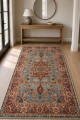 Mavi Mutfak Halısı Kullanımına Uygun Bohem Çiçek Desenli Saçaklı Kilim Yolluk