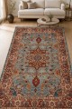 Mavi Mutfak Halısı Kullanımına Uygun Bohem Çiçek Desenli Saçaklı Kilim Yolluk