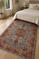 Mavi Mutfak Halısı Kullanımına Uygun Bohem Çiçek Desenli Saçaklı Kilim Yolluk
