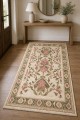 Krem Çiçek Desenli Kilim Yolluk Ve Kaymaz Tabanlı Mutfak Halısı Kullanımına Uygun Saçaklı Model