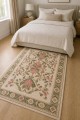 Krem Çiçek Desenli Kilim Yolluk Ve Kaymaz Tabanlı Mutfak Halısı Kullanımına Uygun Saçaklı Model