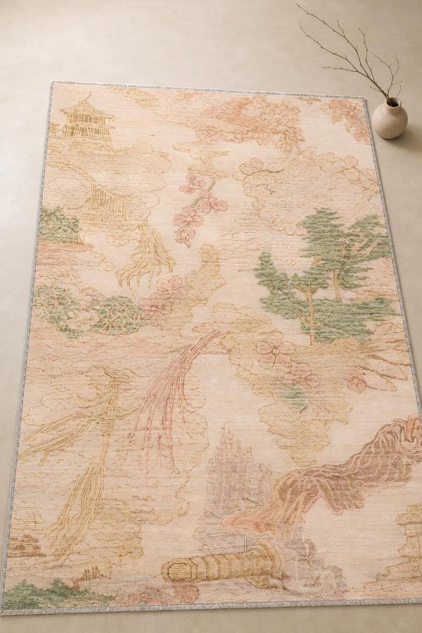 Bej Mutfak Halısı Arayanlar İ̇̇çin Bohem Desenli Kaymaz Tabanlı Kilim Yolluk