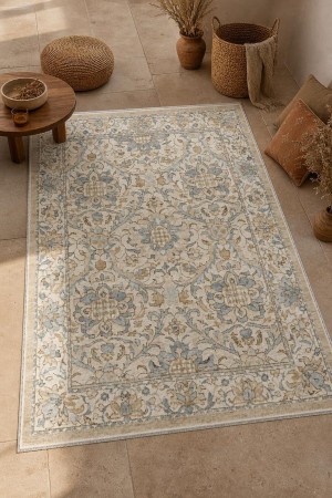 Bej Bohem Çiçek Desenli Koridor Kilim Yolluk Halı 3038