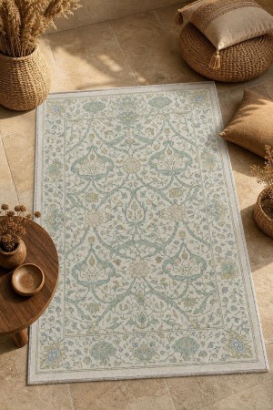 Açık Mavi Bohem Çiçek Desenli Koridor Kilim Yolluk Halı 3039