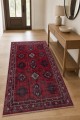 Kırmızı Mutfak Halısı Olarak Kullanılabilen Bohem Geometrik Desenli Saçaklı Kilim Yolluk