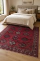 Kırmızı Mutfak Halısı Olarak Kullanılabilen Bohem Geometrik Desenli Saçaklı Kilim Yolluk