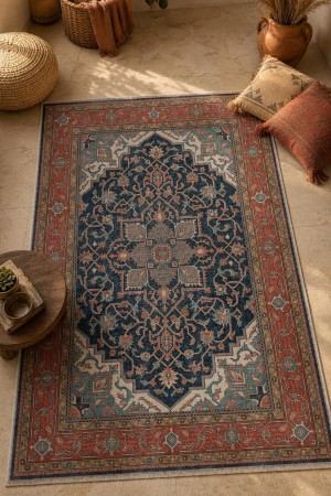 Lacivert Klasik Çiçek Desenli Koridor Kilim Yolluk Halı 3041