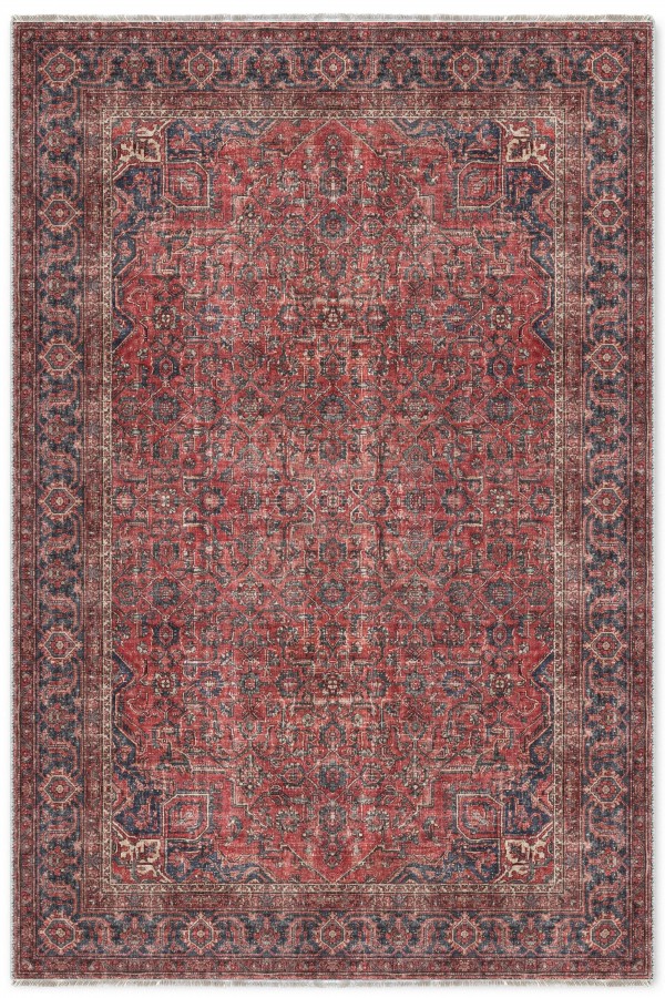 Kırmızı Mutfak Halısı Kullanımına Uygun Bohem Desenli Saçaklı Kilim Yolluk