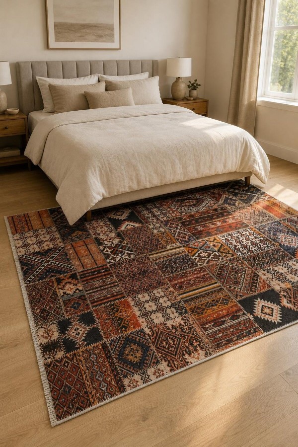 Kahverengi Mutfak Halısı Arayanlar İ̇̇çin Bohem Etnik Desenli Saçaklı Kilim Yolluk