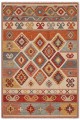 Kırmızı Mutfak Halısı Uyumlu Bohem Etnik Geometrik Desenli Saçaklı Kilim Yolluk