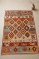 Kırmızı Mutfak Halısı Uyumlu Bohem Etnik Geometrik Desenli Saçaklı Kilim Yolluk