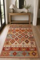 Kırmızı Mutfak Halısı Uyumlu Bohem Etnik Geometrik Desenli Saçaklı Kilim Yolluk