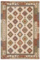 Krem Mutfak Halısı Kullanımına Uygun Bohem Geometrik Desenli Saçaklı Kilim Yolluk