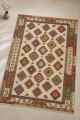 Krem Mutfak Halısı Kullanımına Uygun Bohem Geometrik Desenli Saçaklı Kilim Yolluk