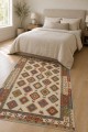 Krem Mutfak Halısı Kullanımına Uygun Bohem Geometrik Desenli Saçaklı Kilim Yolluk