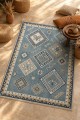 Mavi Mutfak Halısı Arayanlar İ̇̇çin Bohem Geometrik Desenli Saçaklı Kilim Yolluk
