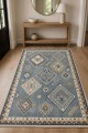 Mavi Mutfak Halısı Arayanlar İ̇̇çin Bohem Geometrik Desenli Saçaklı Kilim Yolluk